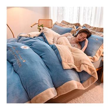 Imagem de LULUMAIC Conjunto de edredom Coquette bordado de veludo de leite de inverno super grosso, 4 peças, duplo quente, luxuoso