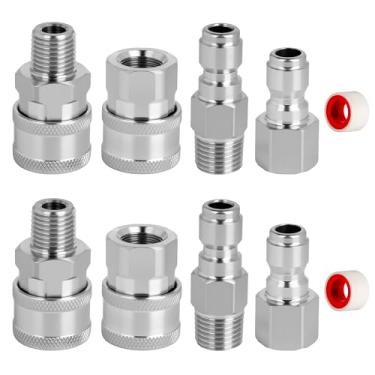 Imagem de Qoroos 4 conjuntos NPT 1/10.2 cm acessórios de lavadora de pressão de conexão rápida de aço inoxidável, conjunto de adaptadores de lavadora de pressão macho e fêmea (rosca interna, rosca externa)