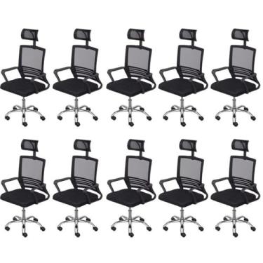 Imagem de Kit 10 Cadeiras para Escritório Presidente Lyon Alta em Tela Mesh Preto