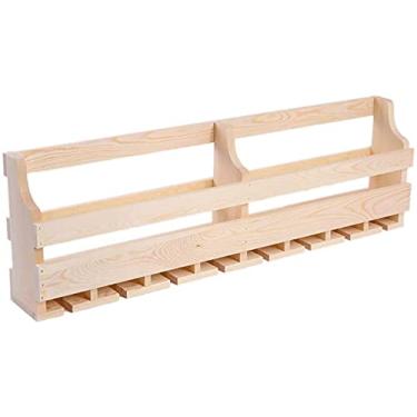 Imagem de Estante de vinho montado na parede, suporte para garrafa de vinho, prateleira de madeira, suporte de garrafa de vinho (cor de verniz) 60 x 11,5 x 25 cm