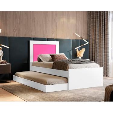 Imagem de Cama Bicama Luara Solteiro Com Cama Auxiliar (Branco/Rosa)