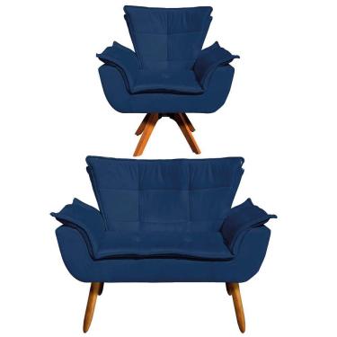 Imagem de Kit 1 Namoradeira e 1 Poltrona Giratória Opala Azul Marinho