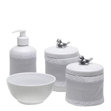 Imagem de Potinho de Mel Potes Molhadeira E Porta Álcool-Gel Com Capa Passarinho Cinza