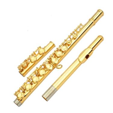 Imagem de Flauta de instrumento de flauta profissional banhado a ouro/banhado a ouro, corpo de cobre branco, 16 furos, chave C
