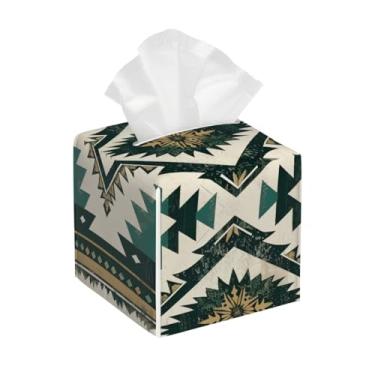 Imagem de Porta-lenços de papel quadrado de couro à prova d'água boêmio asteca étnico ocidental facial organizador de papel com cinto inferior cubo estojo de lenços para mesa, banheiro, escritório, mesa, carro