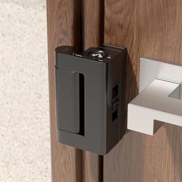 Imagem de INIRET Trava de porta portátil de liga de zinco ajustável, dispositivo de segurança para maior segurança, para casa, hotéis, viagens, apartamentos evita entrada não autorizada, sem furadeira (1, preto