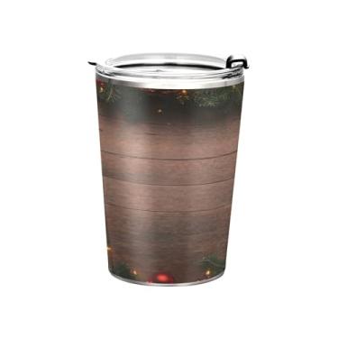 Imagem de ATTX Copo de galhos de árvore de Natal com tampa e palha, copo de gelo de café isolado a vácuo de aço inoxidável 352 frasco de viagem de parede dupla #852
