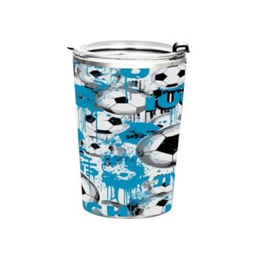 Imagem de Blueangle Copo de 340 g com tampa e canudo, copo de café com água isolada a vácuo de aço inoxidável, caneca de viagem de futebol azul, copo térmico para bebidas quentes e frias (414)