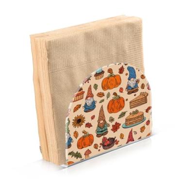 Imagem de ATTX Porta-guardanapos de acrílico de ação de graças com design de abóboras girassóis e gnomos - organizador de mesa decorativo para cozinha, restaurante, decoração de férias de casa #392