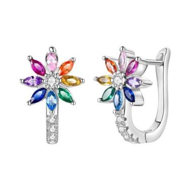 Imagem de Brinco de argola de prata 925 para mulheres pendientes lua sol brincos