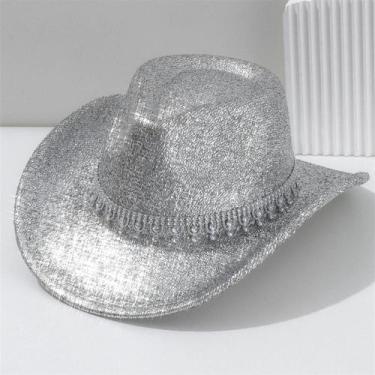 Imagem de Chapéu De Cowboy Ocidental Com Strass Prateado Para Homens, Estilo Jaz