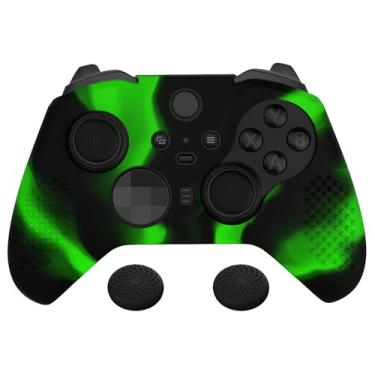 Imagem de eXtremeRate PlayVital Green & Black Soft Anti-Slip Silicone Cover Skins for Xbox One Elite Controller Series 2, Custom Protective Case for Xbox Elite Series 2 Core Controller with Thumb Grips