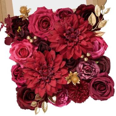 Imagem de Flores Artificiales Serwalin Burdeos Rojo Intenso y Rosa Fucsia de Sed