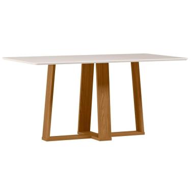 Imagem de Mesa De Jantar Para 6 Lugares 1,60m Tampo Mdf Com Vidro Rubi Ypê/off White - New Ceval