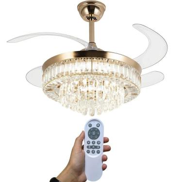 Imagem de Luminaria Ventilador Retratil Lustre Hera 3 Tons 6 Velocidades Controle Iluminaçao Ajustavel Sala Quarto Casa Escritorio