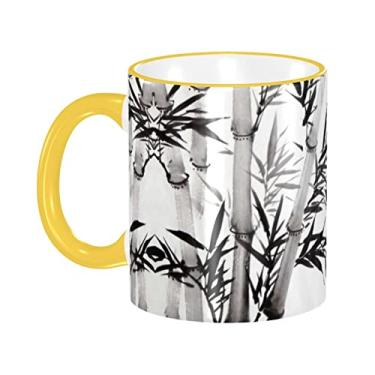 Imagem de Ourdovi Caneca de café expresso de cerâmica de caligrafia chinesa com imagem de árvore de bambu, caneca de cerâmica revestida DIY, para café, sopa, chá, leite, latte, cacau quente, colorido divertido
