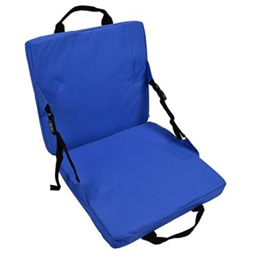 Imagem de Almofada para cadeira CUOFYUNL dobrável portátil Soft Almofada de assento confortável com encosto para acampamento ao ar livre, caminhada, estádio, escritório (Azul)