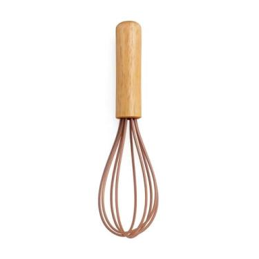 Imagem de Batedor Manual de Silicone Premium com Cabo de Madeira, Design Ergonômico para Cozinha, Verde e Marrom, Utensílio Culinário Durável