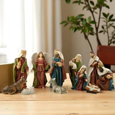 Imagem de Conjunto de presépio de resina realista de 11 peças para o Natal - Decoração de presépio de Natal pintada à mão - Estatuetas de mesa para decoração de férias internas