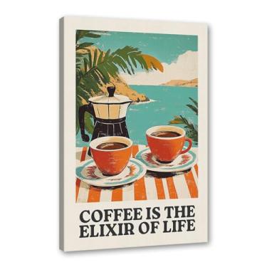 Imagem de Coffee First People Later Poster Retro Coffee Wall Art Trendy Flower Print Minimalista Vintage Floral Para Sala de Jantar Cozinha Decoração de Parede (SKU2,40.6x61.0 cm = (40x60cm), Emoldurado (Tela