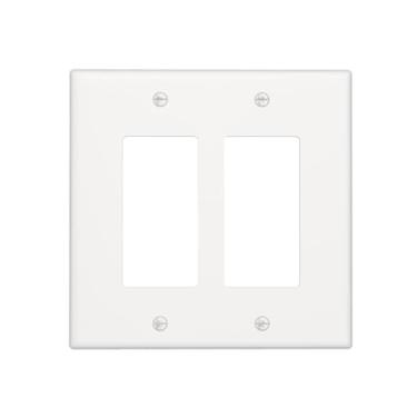 Imagem de WUYOCHA Capas decorativas Cholk White 2 Gang Light Switch Cover Plate Placas de parede com balancim duplo para tomadas elétricas, capas de placa de interruptor para quarto, cozinha, decoração de casa