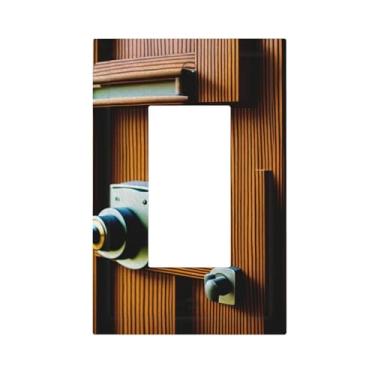 Imagem de Placa de parede com impressão de portas de madeira e fechadura, capa decorativa de interruptor de luz, tamanho padrão, painel decorativo de peso único para placas de luz, capas de interruptor para