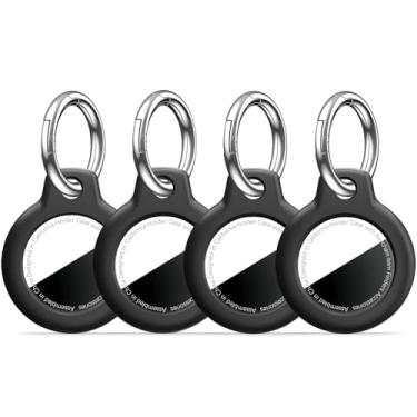 Imagem de [Pacote com 4] para porta-AirTag, capa com chaveiro, antirarranhões para AirTags, chaveiro para Apple para AirTags, acessórios de airtag para rastreador de itens GPS, preto