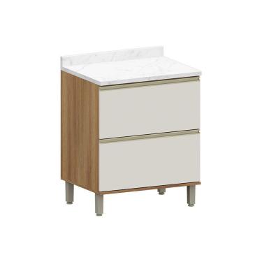 Imagem de Balcão De Cozinha Com Tampo 70cm 1 Porta E 1 Gavetão Diana L Avelã/areia