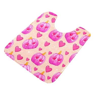 Imagem de Burbuja Tapete de banheiro Pink Pumpkins, tapete de banho absorvente de pelúcia macio, base antiderrapante para piso de banheiro, oval em forma de U