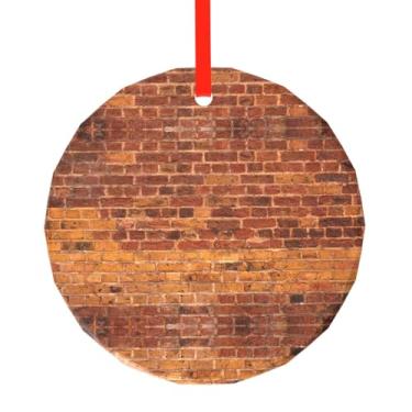 Imagem de Pingente de vidro redondo com impressão de fundo de parede de tijolo industrial requintado 7,9 cm decoração de árvore de Natal enfeites de Natal