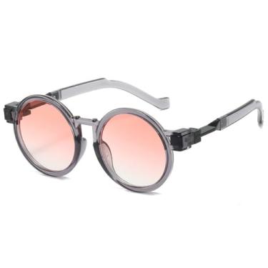 Imagem de Óculos de Sol Redondos Estilo Punk Feminino UV400 Masculino com Lentes Degradê Transparentes para Esportes ao Ar Livre, Corrida e Ciclismo, Cinza e Rosa