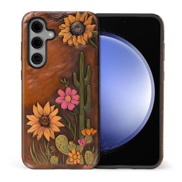 Imagem de Flivro Capa para Samsung Galaxy S25 FE, 2 em 1 PC, capa rígida de silicone, amortecedor interno, antiarranhões, à prova de impacto, design fino, retrô, cacto, girassol