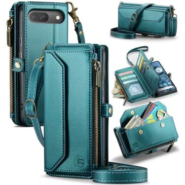 Imagem de Strapurs Capa tipo carteira compatível com Google Pixel 10/10 Pro com bloqueio de RFID, 10 cartões, couro sintético macio, alça de ombro magnética com zíper, capa para celular compatível com Pixel 10