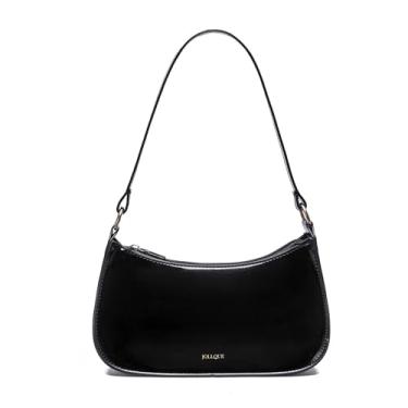 Imagem de JOLLQUE Bolsa de ombro pequena para mulheres, bolsa de couro sintético envernizado, mini bolsa clutch quadrada bolsa transversal, Preto, Small