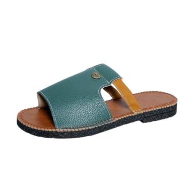 Imagem de Chinelos femininos com bico redondo cor sólida casual praia primavera verão versátil UE 36-43 Reino Unido 3,5-7 EUA 5,5-9 comprimento do pé 23-26,7 cm, Verde, 39