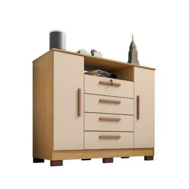 Imagem de Cômoda 2 Portas 4 Gavetas 1,20x0,98 Bath - Carvalho Americano - Off Wh