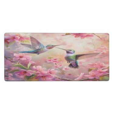 Imagem de Tapete de mouse de pássaro elegante com flores grandes, impermeável, protetor de mesa estendido para computador, base de borracha antiderrapante para escritório, computador, teclado, laptop e mesa de