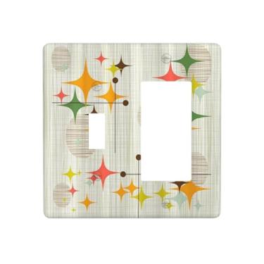 Imagem de Wmhusu Capa de interruptor de luz de meados do século moderno retrô estrelas 2 gangues conjunto de interruptor de interruptor de parede placas decorativas de interruptor e capas de tomada para