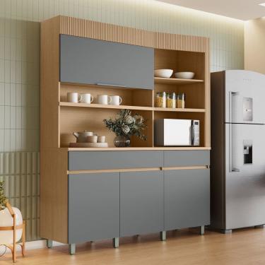 Imagem de Armário de Cozinha 4 Portas 2 Gavetas 160cm Torre Angular 100% Mdf Realeza Carvalho/Titânio