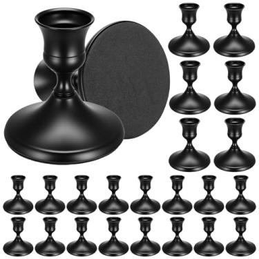 Imagem de Conjunto de 24 castiçais de latão preto, castiçal de metal vintage para mesa central, recepção de casamento, decoração festiva de cornija de Natal ou decoração de casa