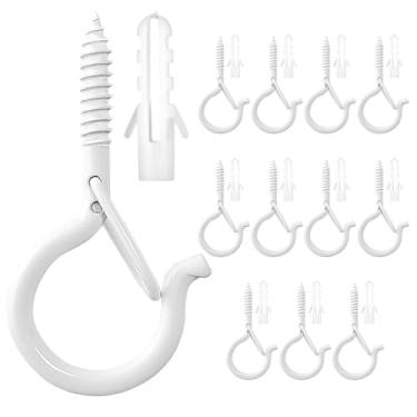 Imagem de Pacote com 12 ganchos em S resistentes com trava, gancho de pressão de mola em forma de Q e ganchos de parafuso, ganchos de metal à prova de vento com fivela de segurança para luzes de corda ao ar