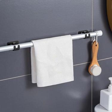 Imagem de 4 peças de suportes autoadesivos de varão de cortina, sem perfuração, suporte de varão de cortina, varões de toalha, ganchos para casa, banheiro e hotel (preto)