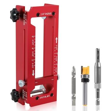 Imagem de Gabarito de roteamento de dobradiça de porta premium, kit de gabarito de encaixe de liga de alumínio ajustável para portas, serve para comprimento de 6,5 a 12,2 cm, suporta raio de ¼ polegadas, raio e