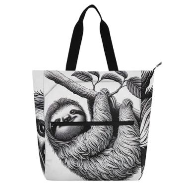 Imagem de GAIGEO Linda bolsa feminina cinza preguiça bolsa de trabalho de lona com zíper bolsa de praia para professores amantes de livros