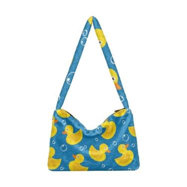 Imagem de Bolsa de ombro com folhas tropicais aquarela, bolsa sacola com zíper, bolsa de ombro média para mulheres, Pato de borracha amarela, One Size