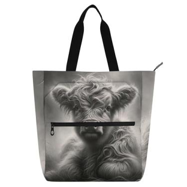 Imagem de GAIGEO Linda bolsa feminina Highland vaca cinza para trabalho, lona, praia, escola, bolsas femininas e infantis, amantes de livros
