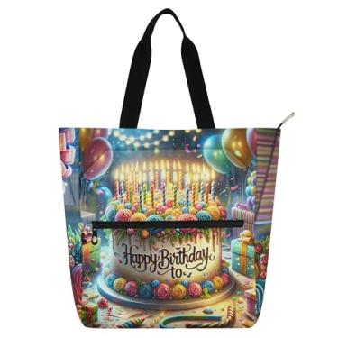 Imagem de GAIGEO Bolo de Feliz Aniversário, Bolo de Trabalho, Sacola de Lona Escolar, Bolsa de Livro Presente para Professores para Amantes de Livros