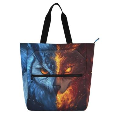 Imagem de GAIGEO Sacola feminina com estampa animal de coruja lobo para trabalho, praia, escola, bolsa de professores, bolsa com compartimentos