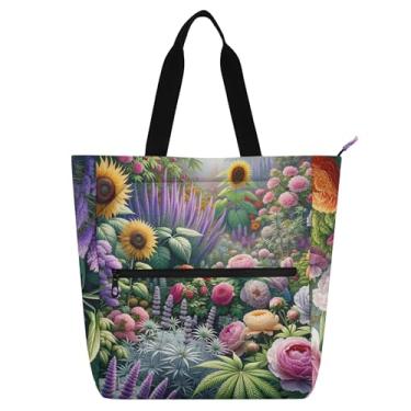 Imagem de GAIGEO Sacolas femininas de lavanda, girassóis, rosas, peônia, trabalho, lona, praia, livro, com zíper, lindas bolsas infantis para amantes de livros