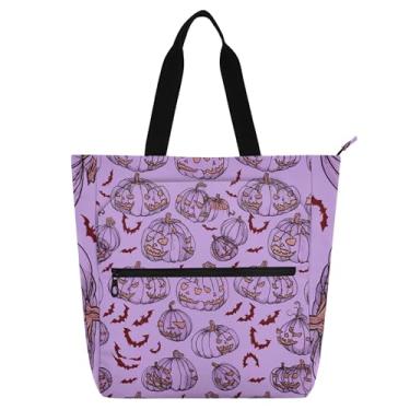 Imagem de Sacolas femininas roxas de Halloween para trabalho, lona, bolsas de tecido, faculdade, escola, crianças, bolsas fofas, para amantes de livros, presentes
